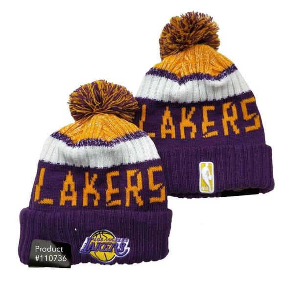 NWT Los Angeles Lakers Knit Pom Beanie Fleece Lining OSFA Unisex - Picture 1 of 4